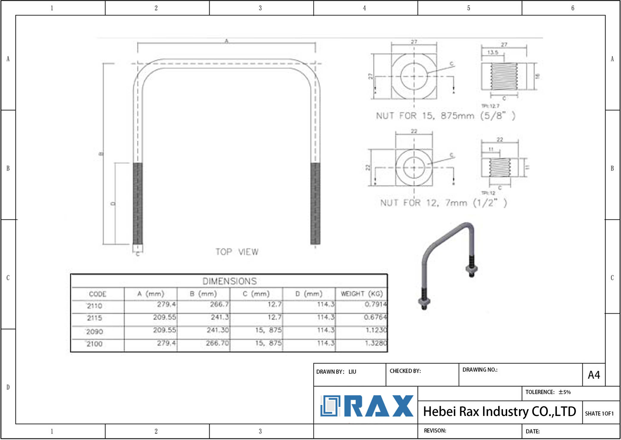 Square U Bolt Size Chart