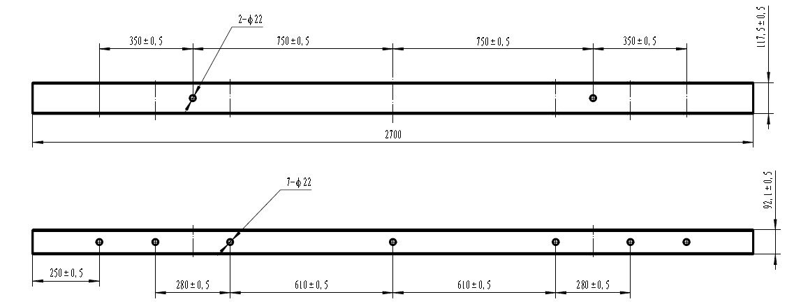 Technical drawing of a steel cross arm