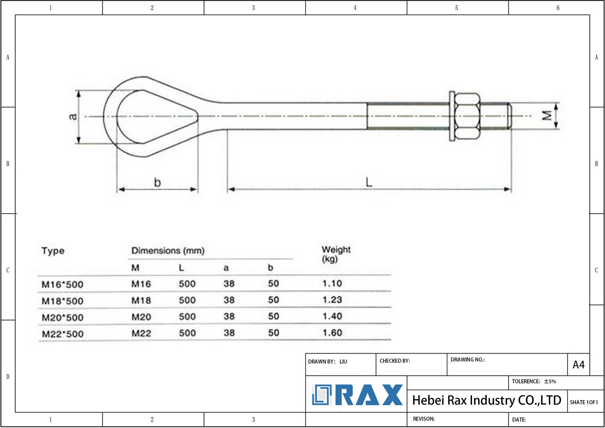 Technical drawing Forged Eye bolt