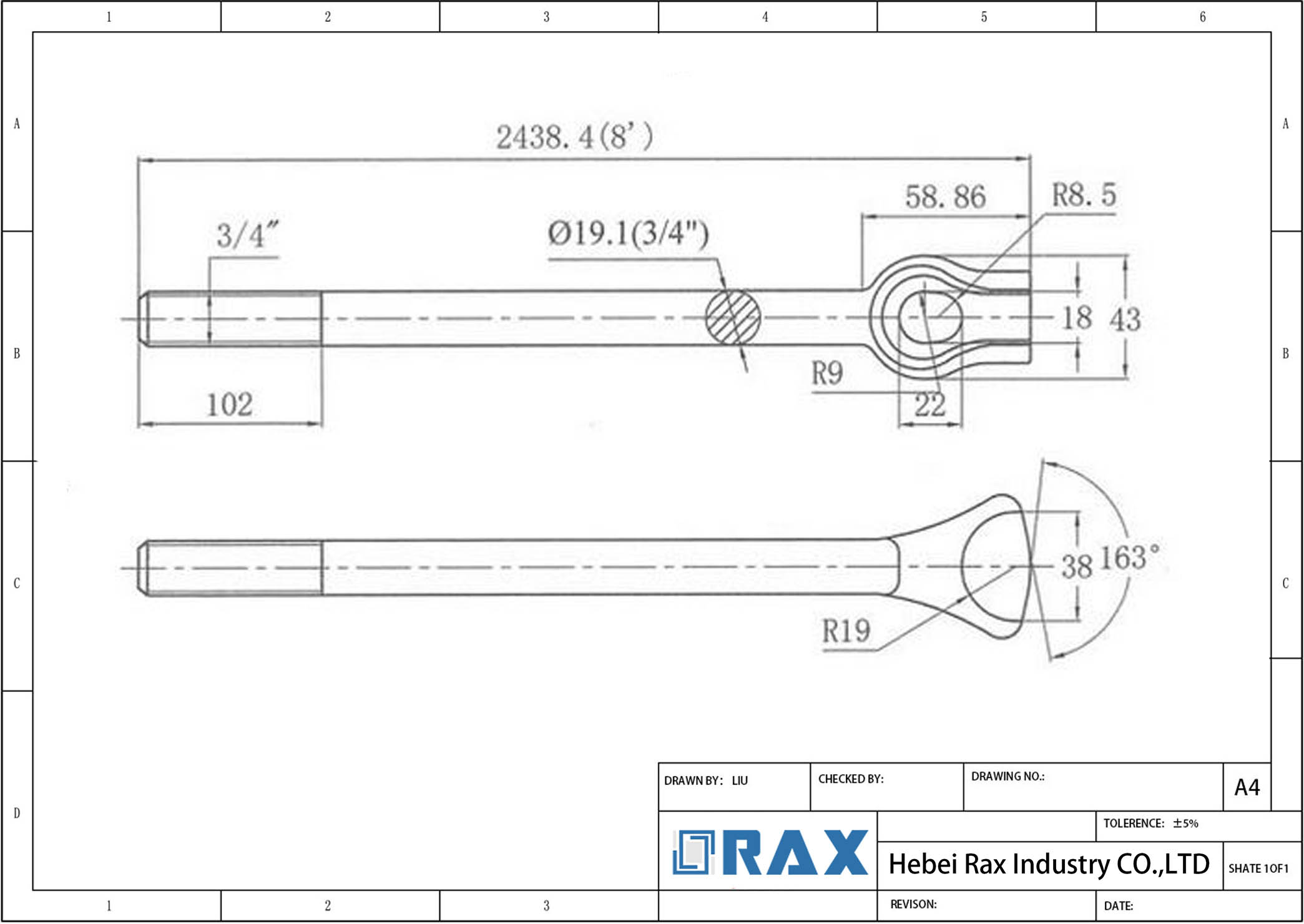 Technical drawing of anchor rod