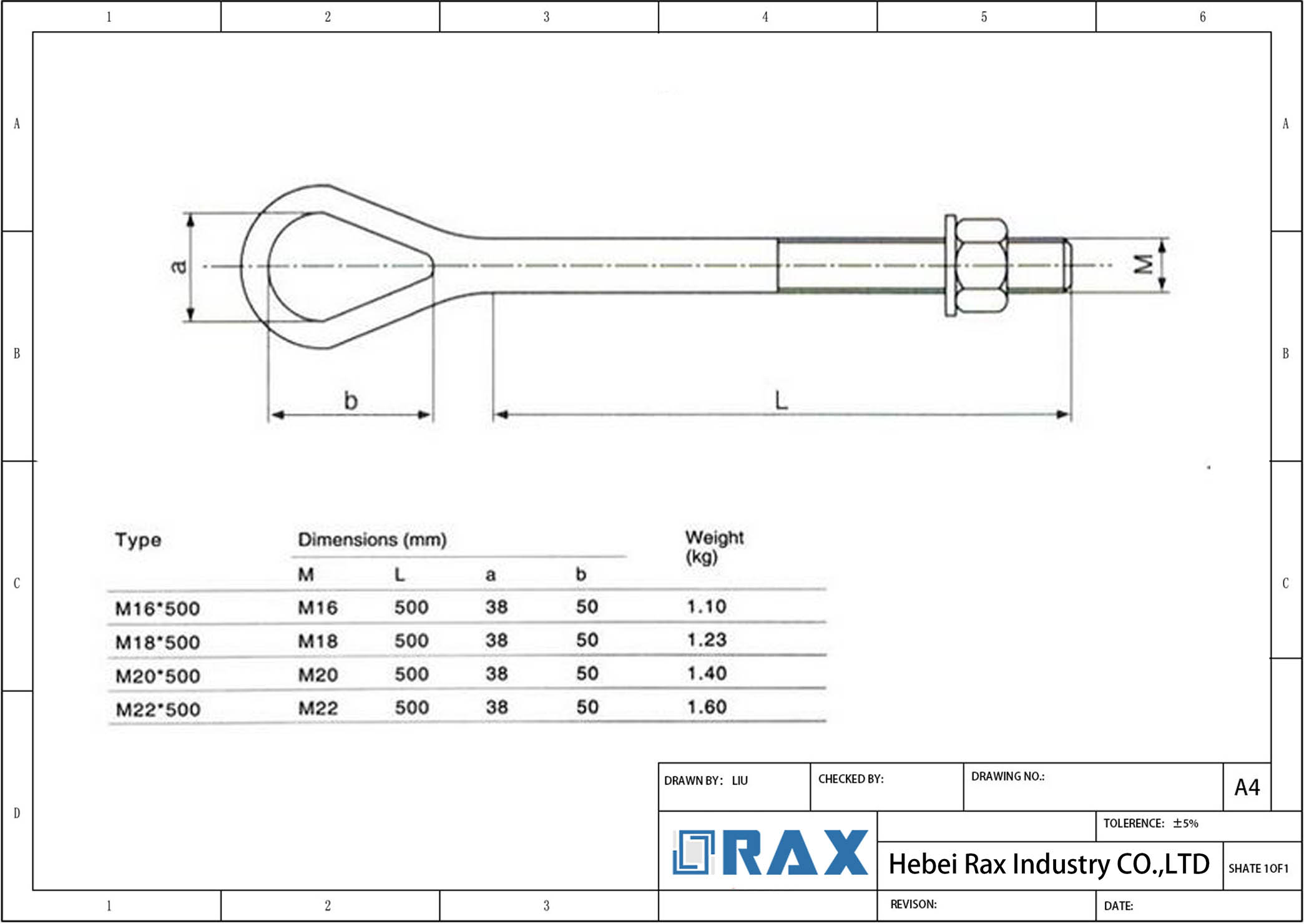 eye bolt dimensions