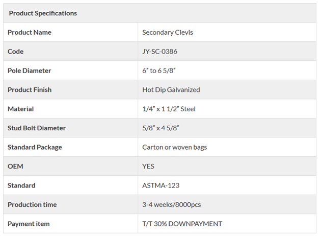 Secondary clevis specification