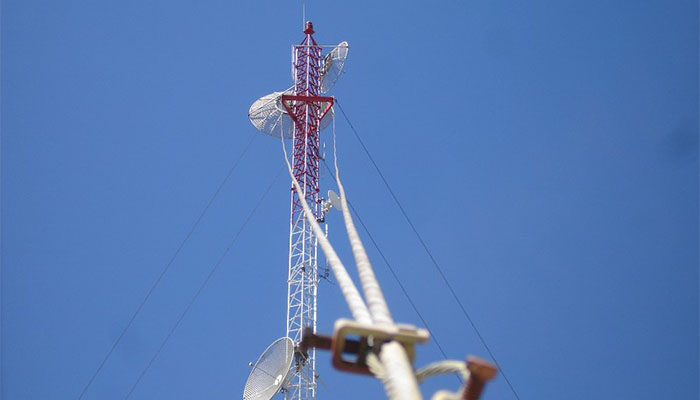 guy wires attached to a broadcast antennas