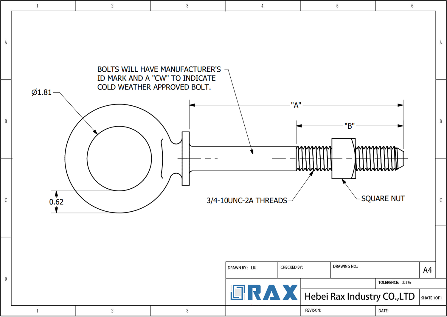 Shoulder Eye bolt Drawing